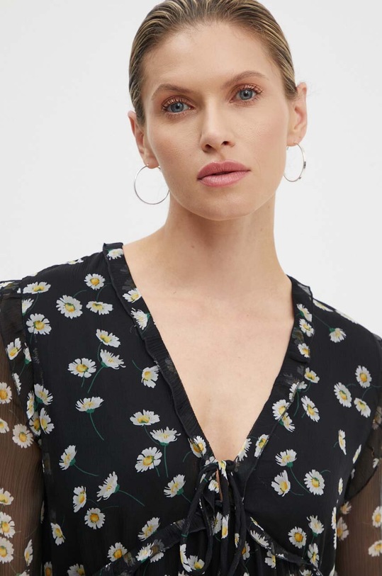 Hedvábné šaty The Kooples FROB29005K černá