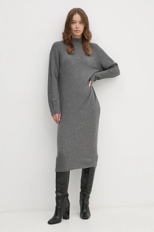 Φόρεμα από μείγμα μαλλιού United Colors of Benetton μακρύ γκρί 1235DV01T