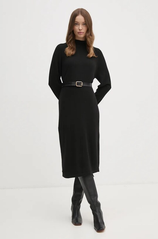 United Colors of Benetton sukienka z domieszką wełny 1235DV01T czarny AW24