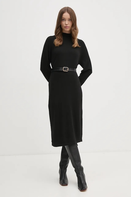 United Colors of Benetton rochie din amestec de lana 1235DV01T negru AW24