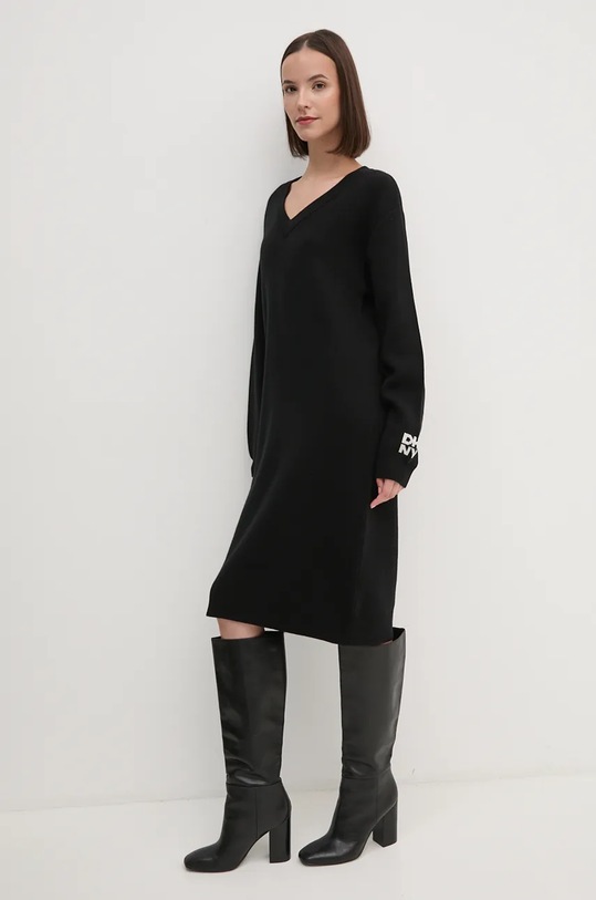 Μάλλινο φόρεμα Dkny μαύρο D2G4A160