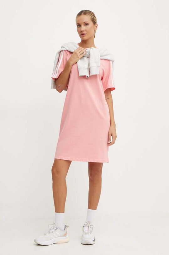 adidas rochie din bumbac Essentials IY4242 roz AW24
