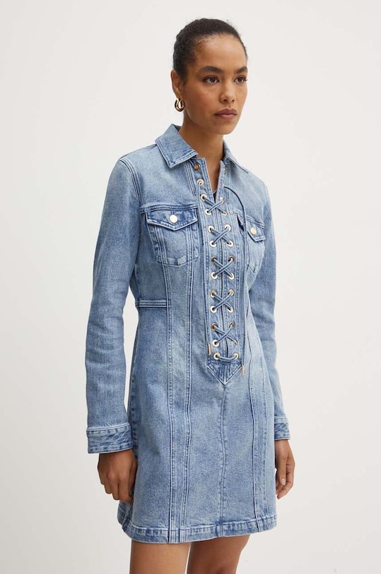 MICHAEL Michael Kors rochie din denim cu guler albastru MT482GVEB1