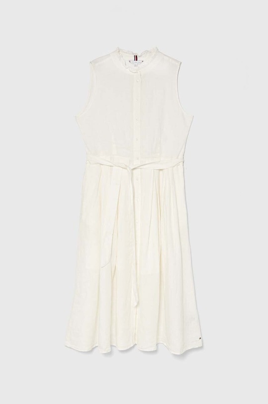 Lněné šaty Tommy Hilfiger midi béžová WW0WW44466