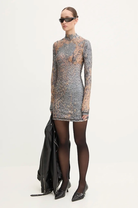 Šaty Diesel D-ELEO-SHORT nášivka šedá A14463.0KMAQ