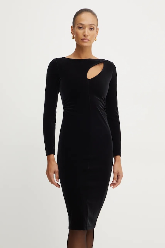 Armani Exchange sukienka welurowa z elastanem czarny 6DYA76.YJ9WZ