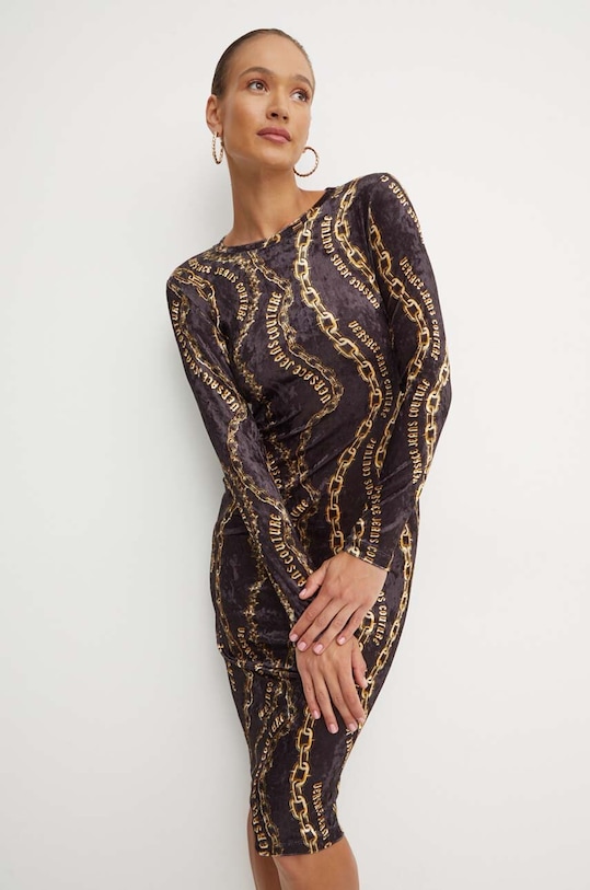 Versace Jeans Couture rochie de catifea mini negru 77HAO9B0.JS367