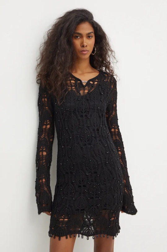 Šaty z vlněné směsi Versace Jeans Couture mini černá 77HAOM25.CMN61