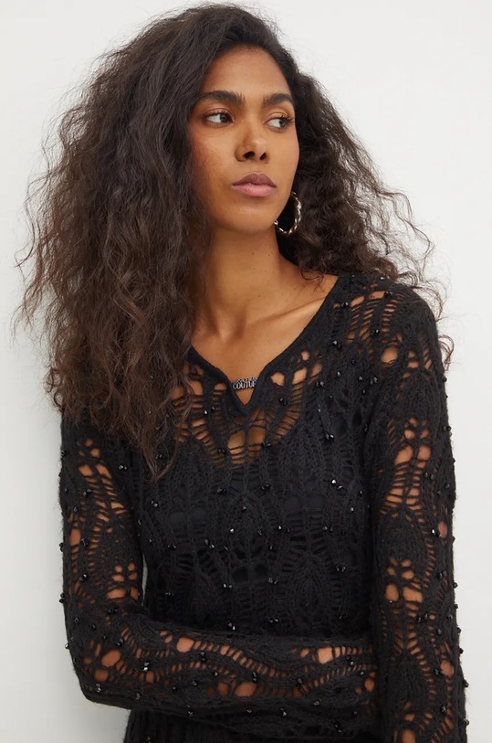 Šaty z vlněné směsi Versace Jeans Couture černá 77HAOM25.CMN61