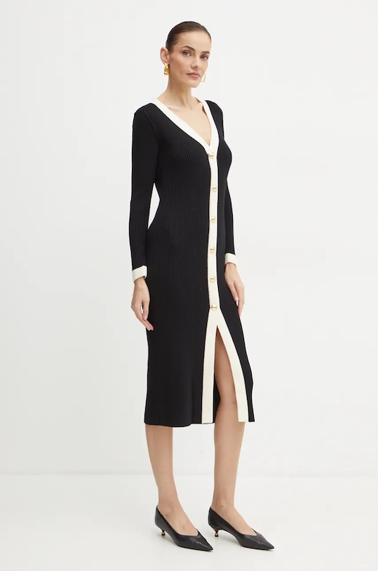 Luisa Spagnoli rochie din lana MICROFILM midi negru LS58384