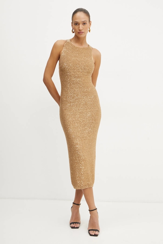 Luisa Spagnoli sukienka z domieszką wełny 58553 brązowy AW24