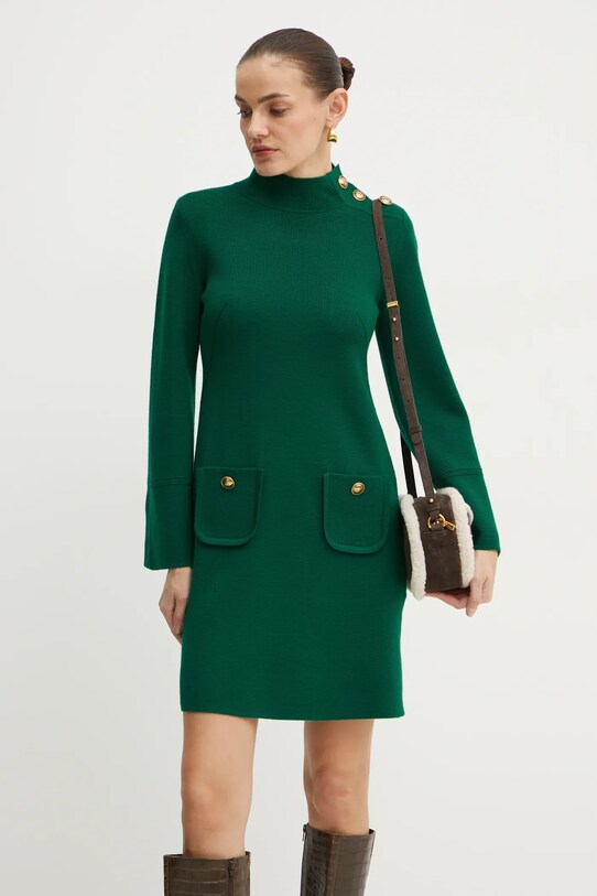 Luisa Spagnoli rochie din lana MELODIOSA mini verde 58421