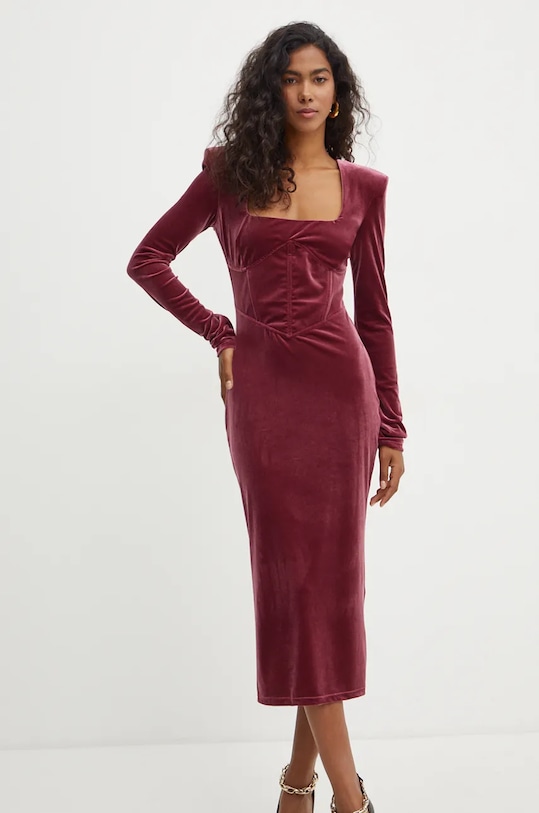 Patrizia Pepe rochie de catifea midi burgundia 2A2827.J230