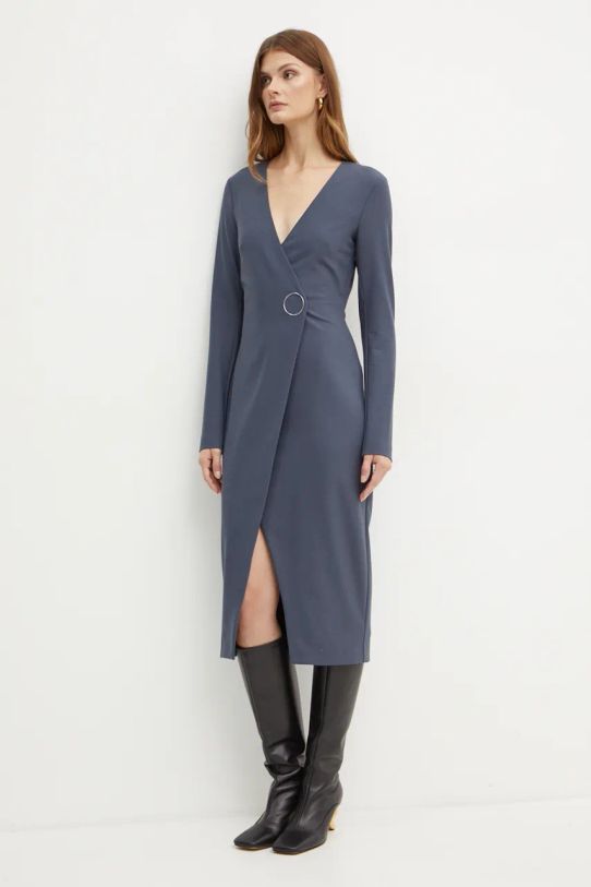 Patrizia Pepe sukienka z domieszką wełny midi szary 2A2836.A475