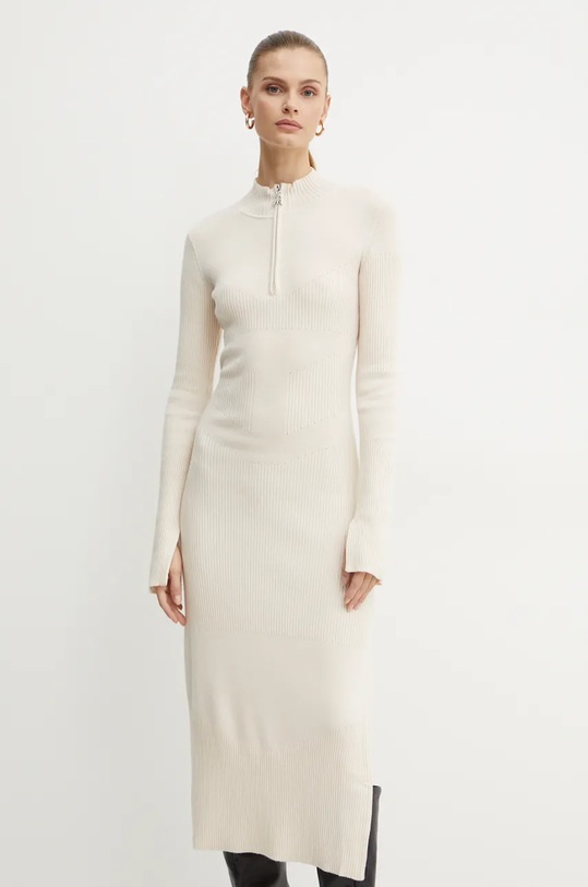Patrizia Pepe sukienka wełniana beżowy 2A2848.K214