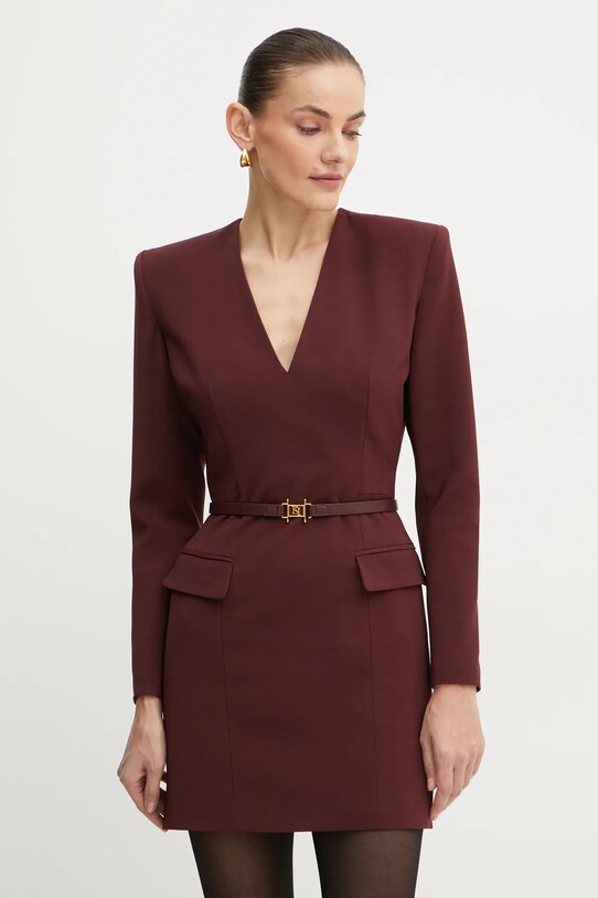 Obleka s primesjo volne Elisabetta Franchi Z elastanom bordo AB63747E2