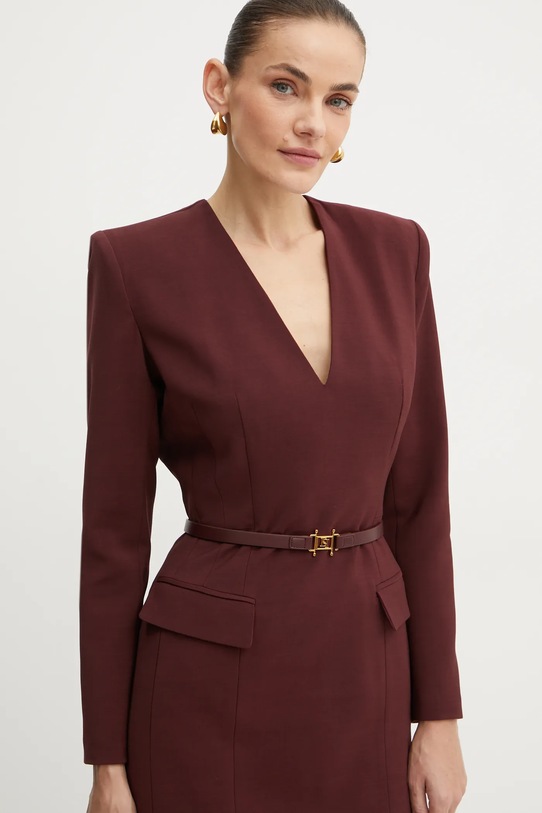 Šaty z vlněné směsi Elisabetta Franchi burgundské AB63747E2