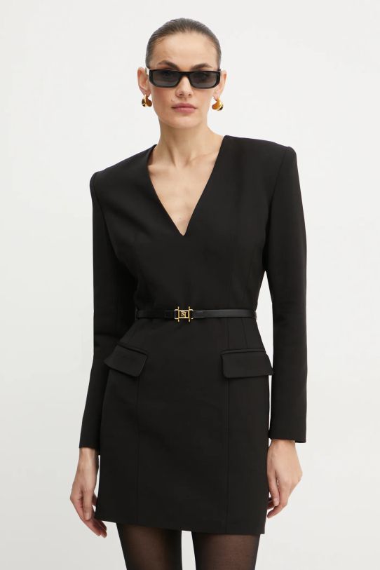 Φόρεμα από μείγμα μαλλιού Elisabetta Franchi με ελαστάν μαύρο AB63747E2