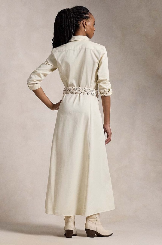 Pamučna haljina Polo Ralph Lauren 211948692 bež AW24