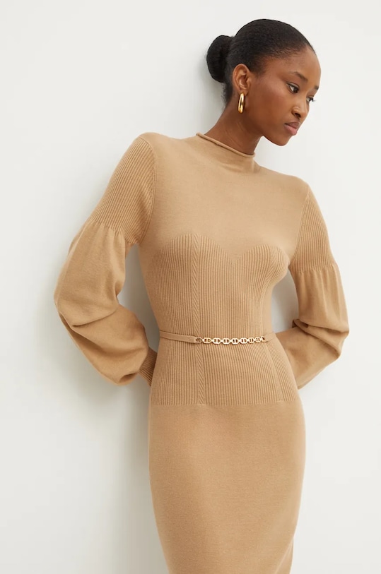 Šaty z vlněné směsi Twinset béžová 242TP3591