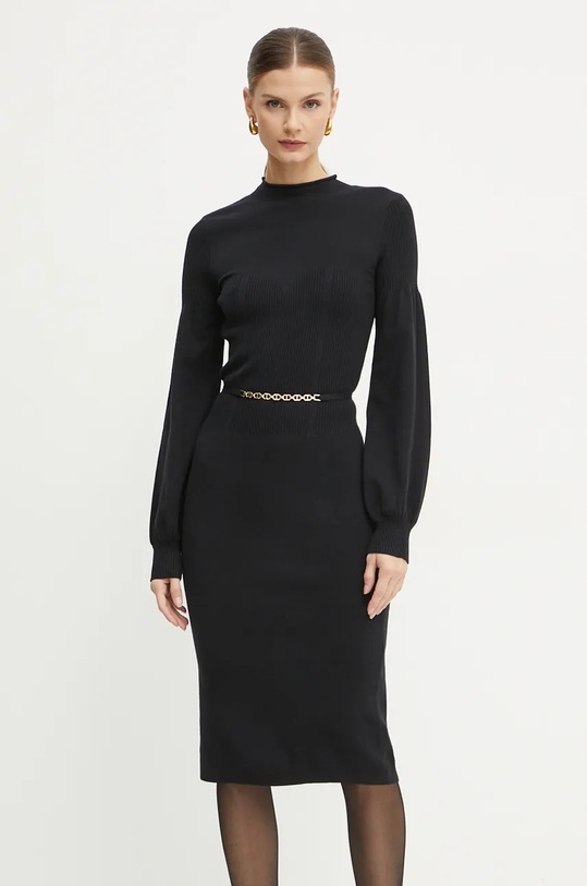 Šaty z vlněné směsi Twinset midi černá 242TP3591