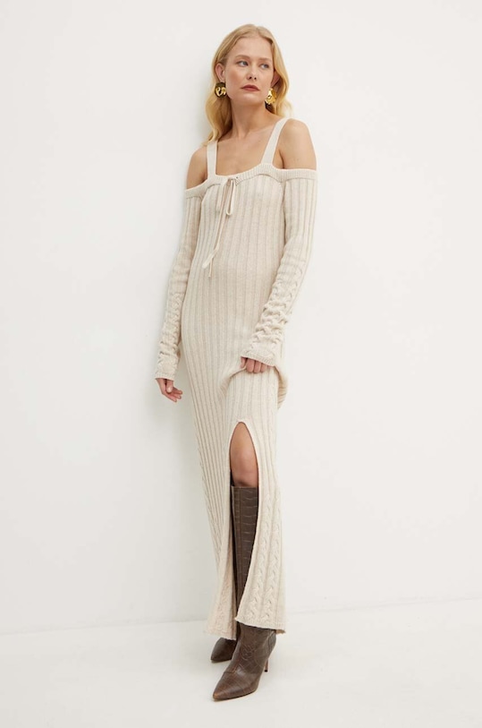 Šaty z vlněné směsi Twinset maxi béžová 242TP3430