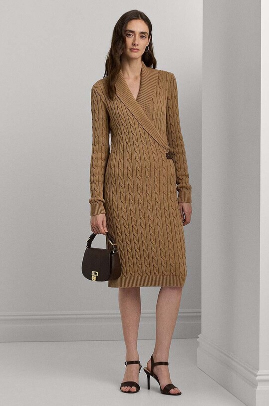 Lauren Ralph Lauren sukienka bawełniana bawełna beżowy 200808259