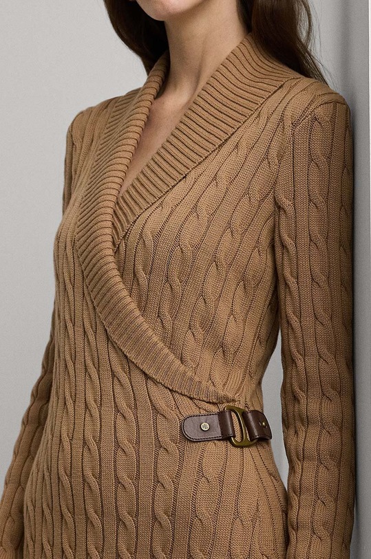 Pamučna haljina Lauren Ralph Lauren bež 200808259