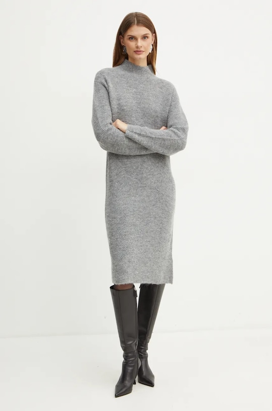 Vlněné šaty Boss Orange mini šedá 50525127