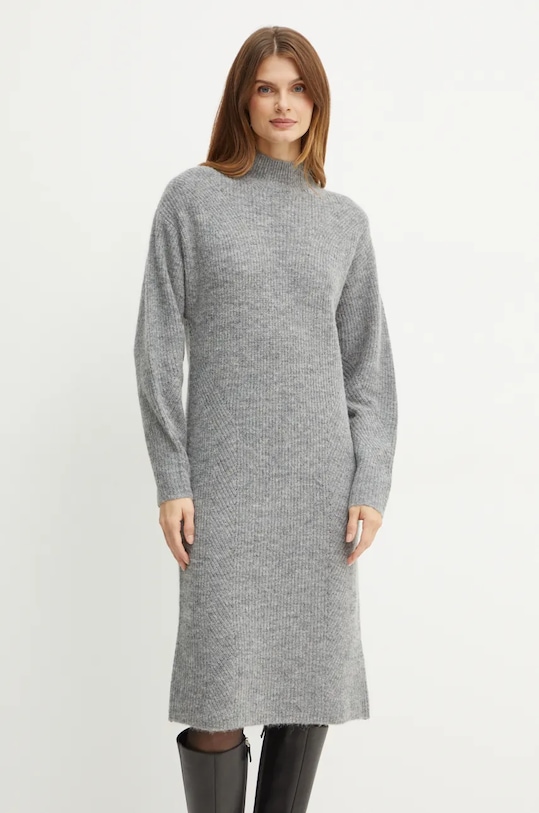 Vlněné šaty Boss Orange 50525127 šedá AW24