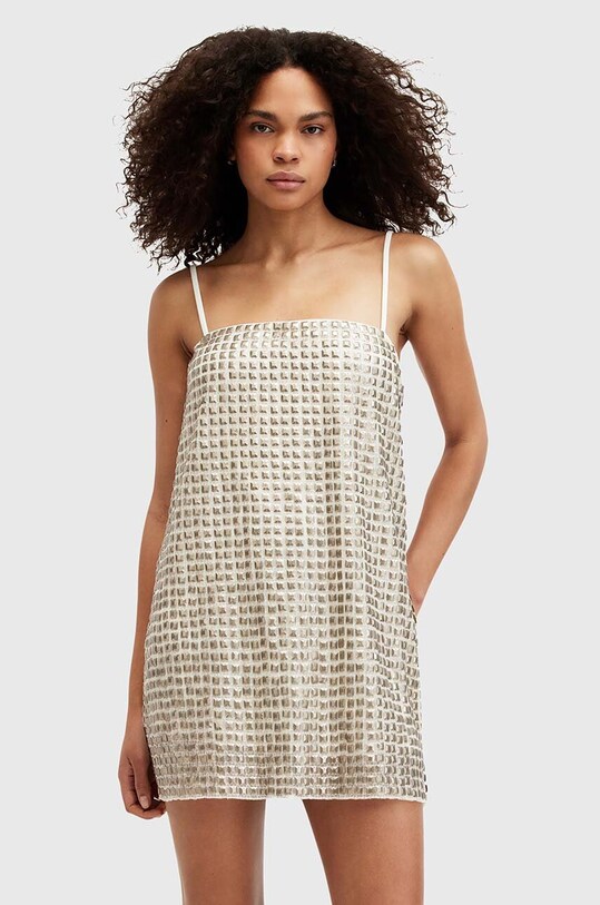 AllSaints sukienka OPELINE EMB DRESS tkanina złoty W008DA