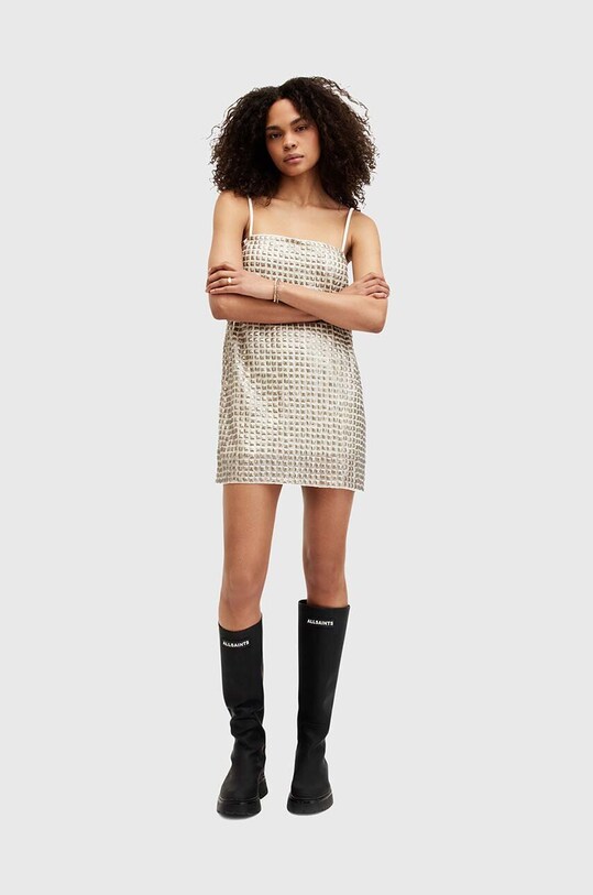 AllSaints sukienka OPELINE EMB DRESS złoty W008DA