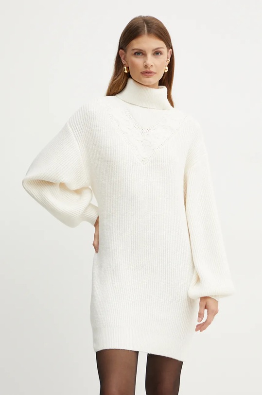 Šaty s prímesou vlny Guess KATIE s prímesou vlny béžová W4BK0C.Z3IZ2