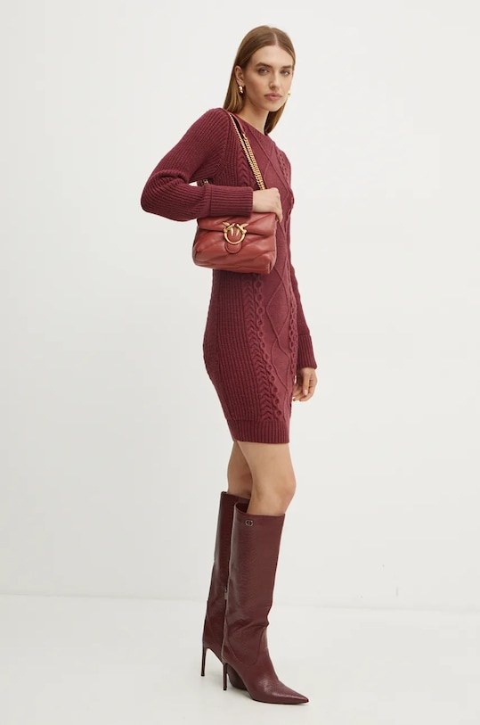 Φόρεμα από μείγμα μαλλιού Guess SERENA μακρύ μπορντό W4BK17.Z3HW0