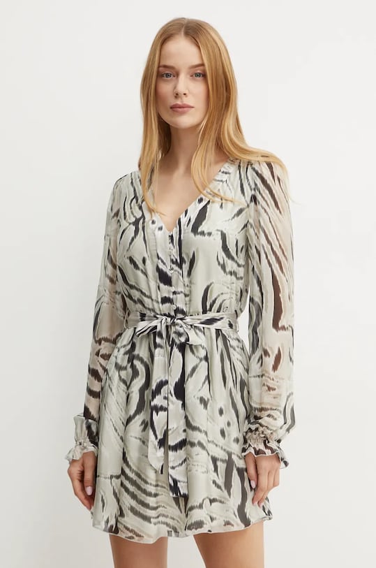 Guess sukienka z domieszką jedwabiu MARCELLE casual szary W4BK41.WE550