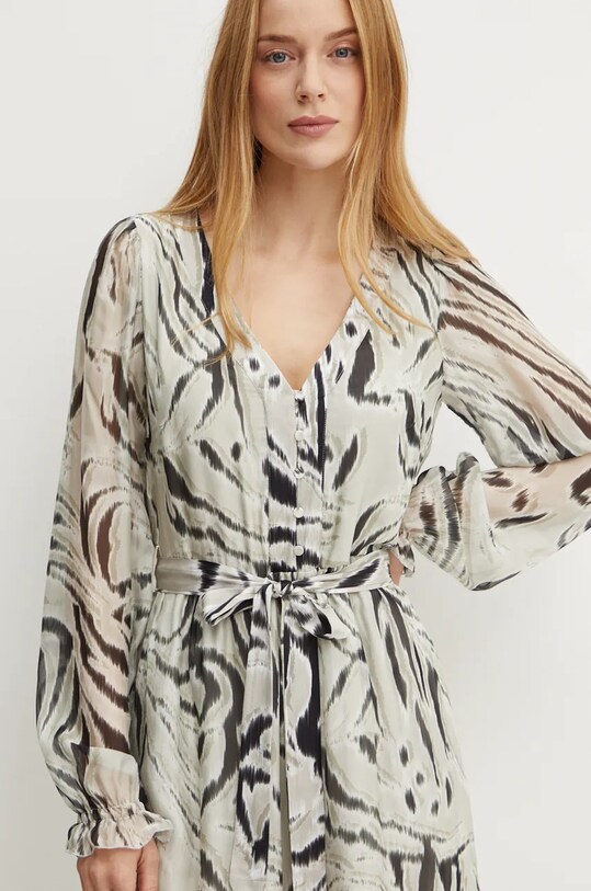Guess sukienka z domieszką jedwabiu MARCELLE szary W4BK41.WE550