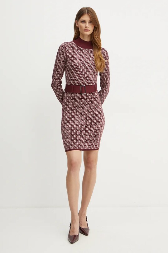 Guess sukienka LISE W4BK43.Z37K0 bordowy AW24