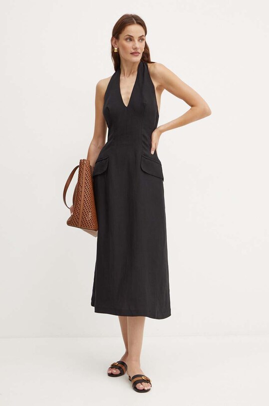 Šaty s příměsí lnu Bardot REINA 59365DB černá AW24
