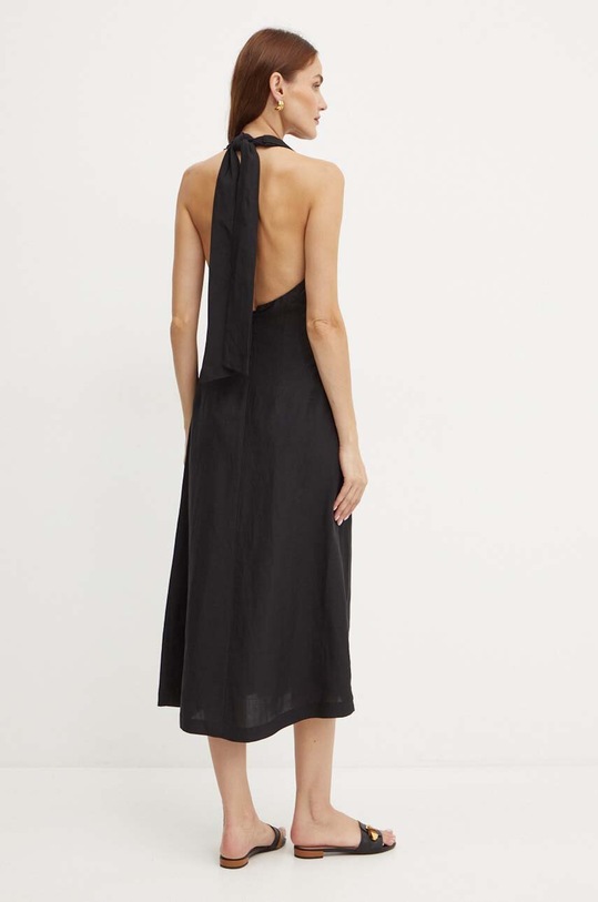 Îmbrăcăminte Bardot rochie din amestec de in REINA 59365DB negru