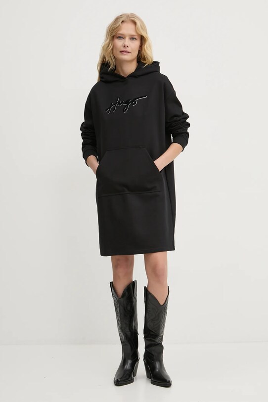 HUGO rochie din bumbac mini negru 50528569