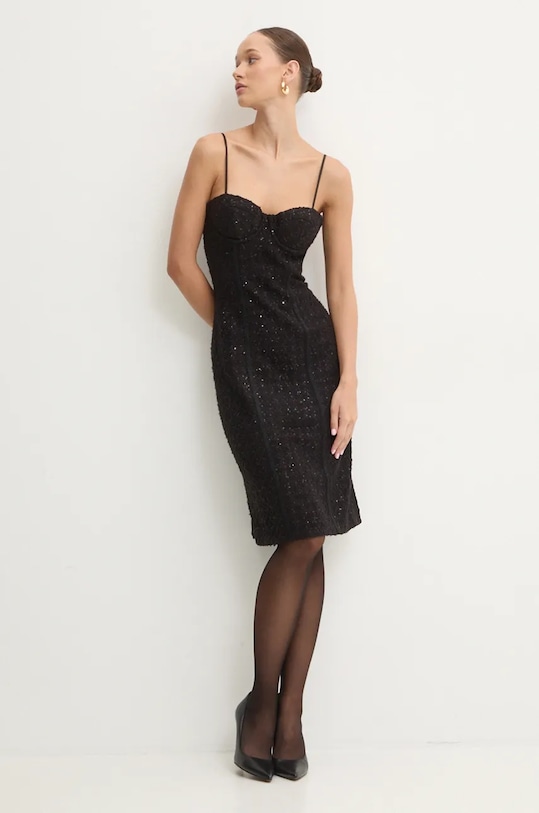 Rotate sukienka z domieszką wełny 113088100 czarny AW24