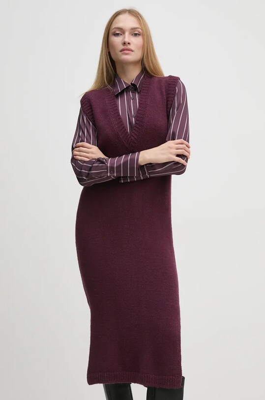 Sisley sukienka z domieszką wełny casual fioletowy 1276MV00T