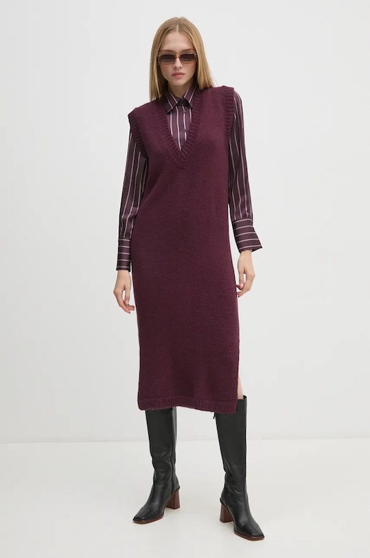 Sisley sukienka z domieszką wełny 1276MV00T fioletowy AW24