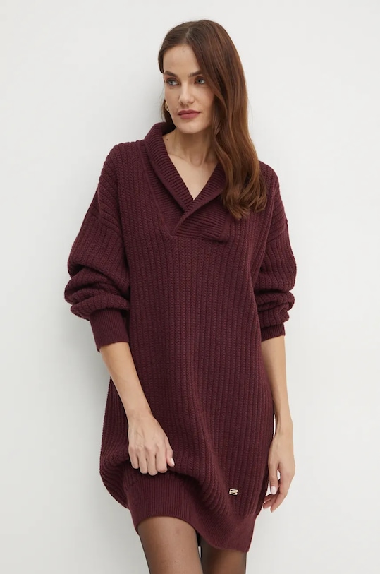 Victoria Beckham rochie din lana mini burgundia 1424KDR005931A