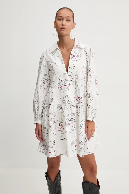 Bavlněné šaty Desigual LOUISVILLE mini bílá 24WWVW66