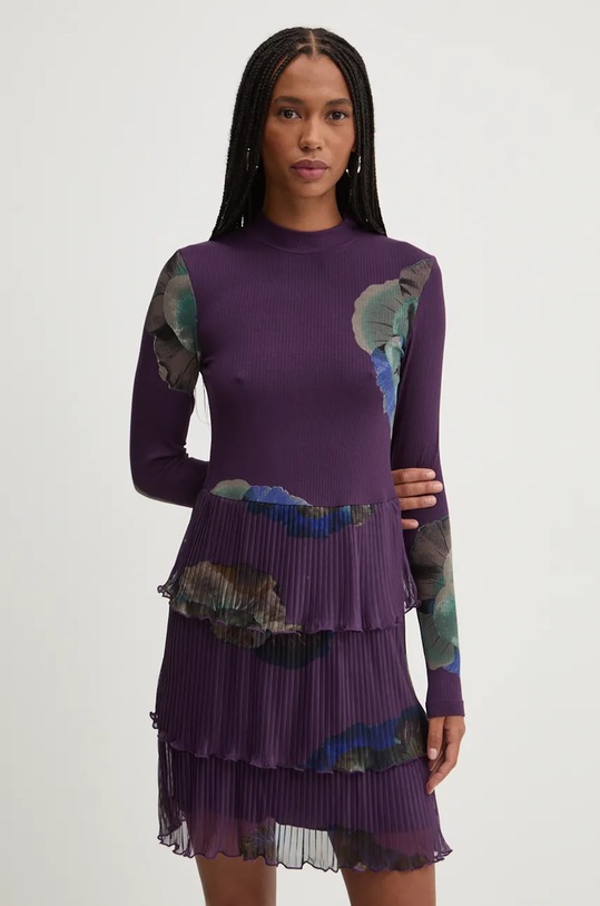 Obleka Desigual PENSEE Z elastanom vijolična 24WWVK34