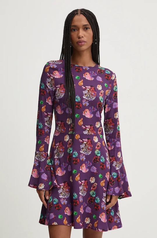 Desigual rochie FLOWER SCRIBB mini violet 24WWVW16