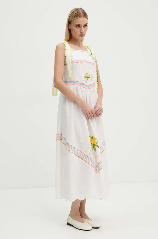Never Fully Dressed rochie din amestec de in Corfu Midi alb NFDDR1359