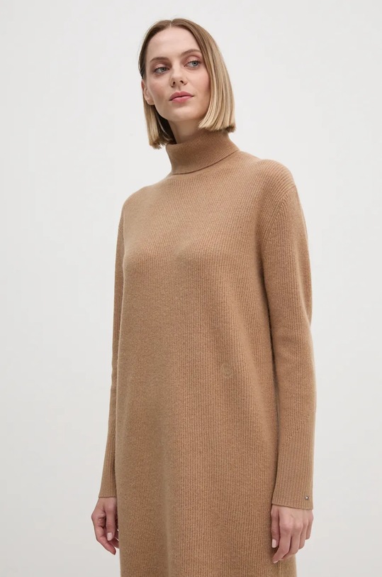 Μάλλινο φόρεμα Tommy Hilfiger μπεζ WW0WW43080