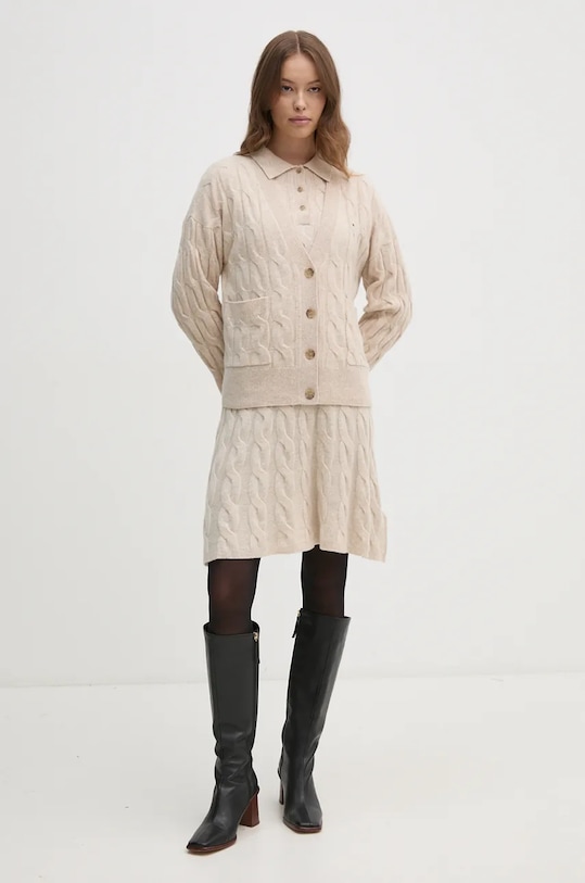 Vlněné šaty Tommy Hilfiger WW0WW43085 béžová AW24